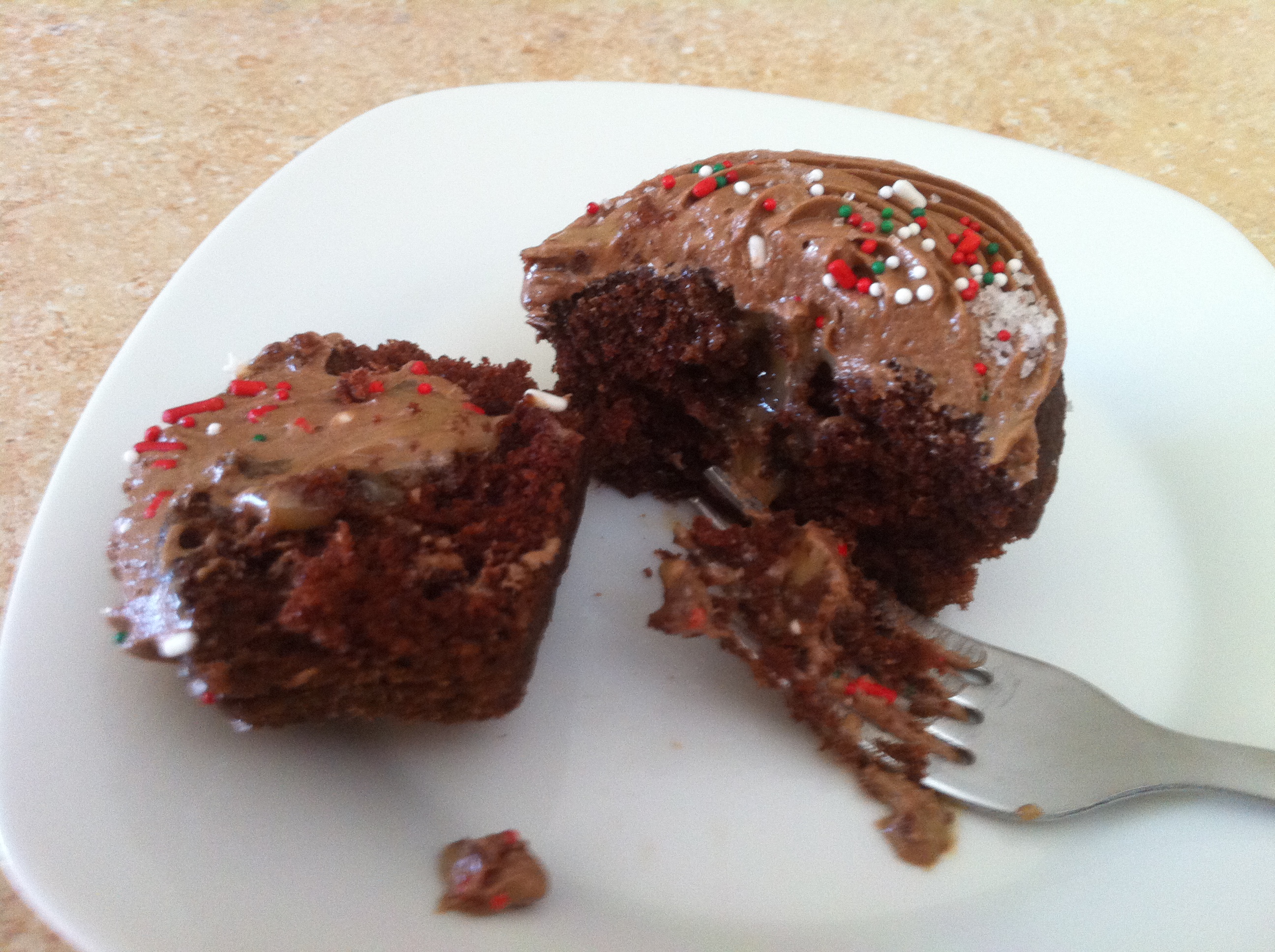 Chocolate & caramel cupcakes with sprinkles and a hint of sea salt