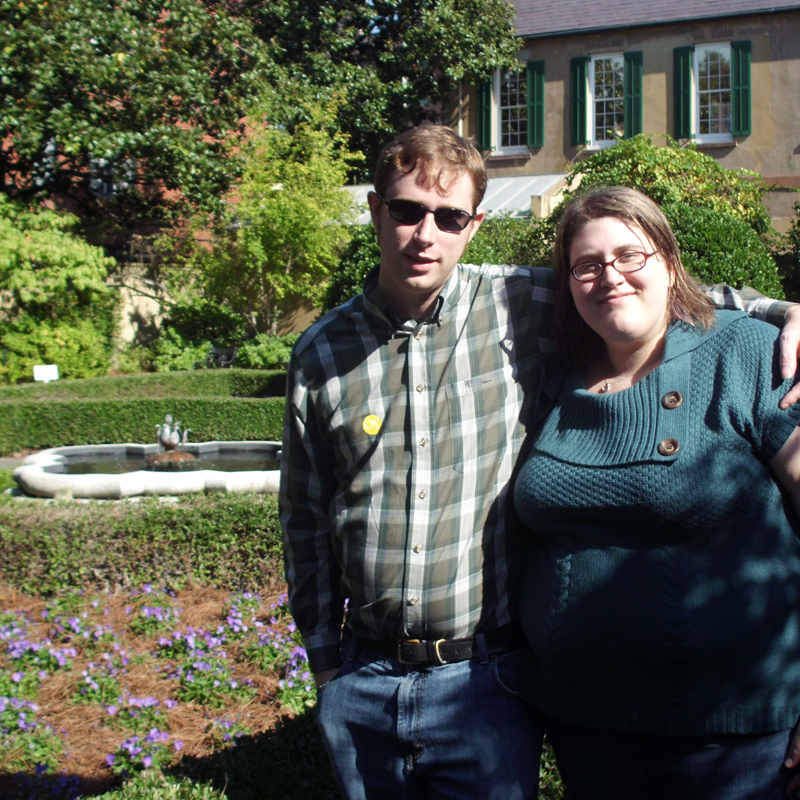 John & Rakel in front of a garden at the Owens-Thomas house in historic Savannah, GA